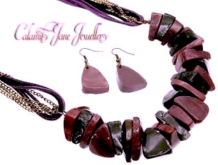 Large Chunky Natural Lucite Gemstone Necklace & Earring Set